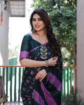 Classic Bandhej Design Dark Green Color Silk Saree